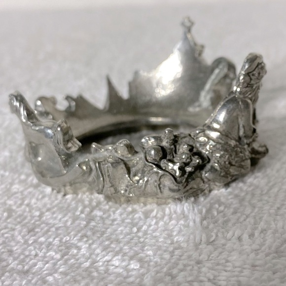 Vintage 90’s Seagull Pewter Silver Tone Christmas Theme Pillar Candle Ring Base - Picture 9 of 9